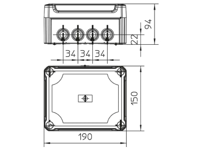 Mazeichnung 1 OBO T 160 HD TR Kabelabzweigkasten m  transp  Deckel