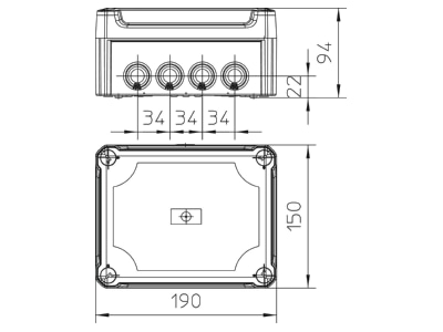 Mazeichnung 2 OBO T 160 HD TR Kabelabzweigkasten m  transp  Deckel