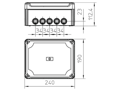 Mazeichnung 2 OBO T 250 HD LGR Kabelabzweigkasten lichtgrau  m  Deckel