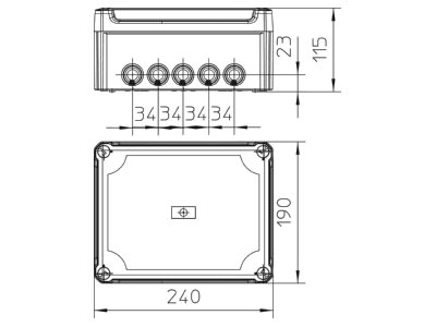 Dimensional drawing 1 OBO T 250 HD TR Surface mounted box 240x190mm
