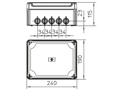 Dimensional drawing 2 OBO T 250 HD TR Surface mounted box 240x190mm