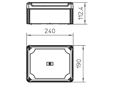 Dimensional drawing 1 OBO T 250 OE HD LGR Surface mounted box 240x190mm
