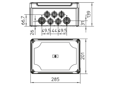 Mazeichnung 1 OBO T 350 HD TR Kabelabzweigkasten m  transp  Deckel