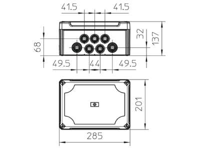 Mazeichnung 2 OBO T 350 HD TR Kabelabzweigkasten m  transp  Deckel