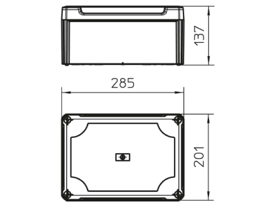 Dimensional drawing 1 OBO T 350 OE HD TR Surface mounted box 285x201mm
