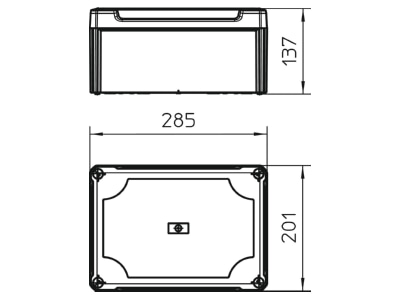Dimensional drawing 2 OBO T 350 OE HD TR Surface mounted box 285x201mm

