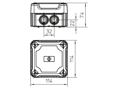 Mazeichnung 2 OBO T 60 HD LGR Kabelabzweigkasten lichtgrau  m  Deckel