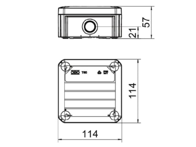 Dimensional drawing 3 OBO T 60 M20 NL Surface mounted box 114x114mm