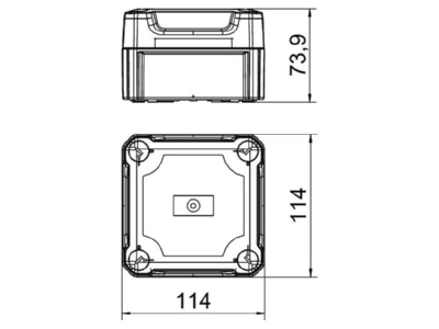 Dimensional drawing 1 OBO T 60 OE HD LGR Surface mounted box 114x114mm
