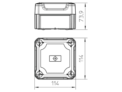 Dimensional drawing 2 OBO T 60 OE HD LGR Surface mounted box 114x114mm
