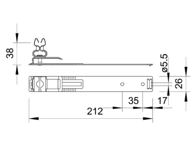 Dimensional drawing 1 OBO 157 L VA Roof holder for lightning protection

