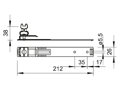 Dimensional drawing 2 OBO 157 L VA Roof holder for lightning protection