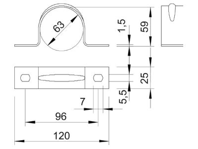 Dimensional drawing 2 OBO 605 63 ALU Mounting strap
