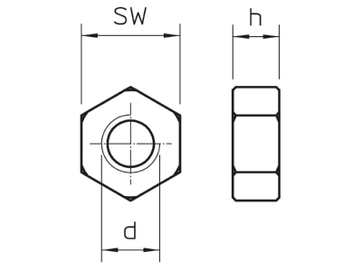 Dimensional drawing 2 OBO DIN934 M6 F Hexagon nut M6