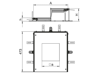 Dimensional drawing 1 OBO OKA W A 10050 4 Underfloor duct flush open 400mm
