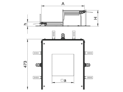Dimensional drawing 2 OBO OKA W A 10050 4 Underfloor duct flush open 400mm