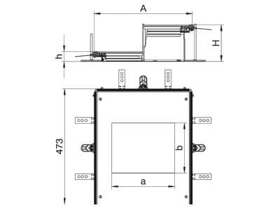 Dimensional drawing 1 OBO OKA W A 10050 6 Underfloor duct flush open 400mm
