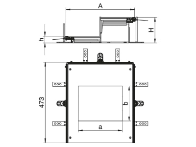 Dimensional drawing 2 OBO OKA W A 10050 6 Underfloor duct flush open 400mm