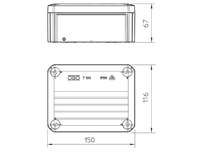 Ma�zeichnung 1 OBO T 100 OE Kabelabzweigkasten 150x116x67