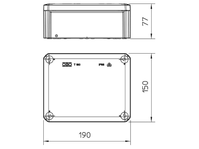 Dimensional drawing 2 OBO T 160 OE Surface mounted box 190x150mm
