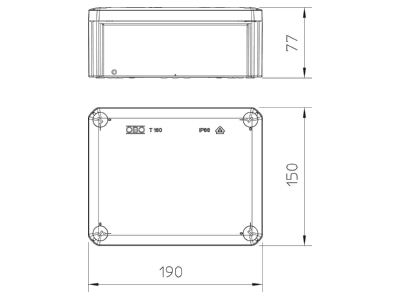 Dimensional drawing 3 OBO T 160 OE Surface mounted box 190x150mm
