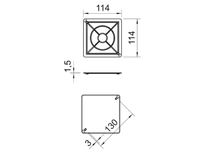 Dimensional drawing 1 OBO UV 100 D Cover for flush mounted box square
