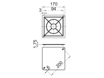 Dimensional drawing 1 OBO UV 150 D Cover for flush mounted box square
