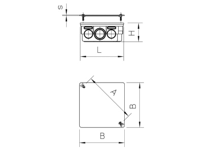 Dimensional drawing 2 OBO UV 150 K Flush mounted mounted box 150x150mm