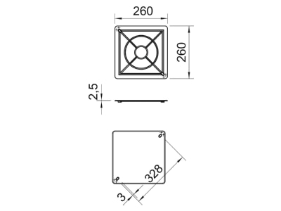 Dimensional drawing 1 OBO UV 250 D Cover for flush mounted box square
