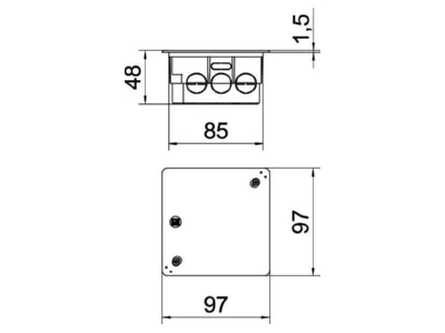 Dimensional drawing 2 OBO UV 80 K Flush mounted mounted box 80x80mm