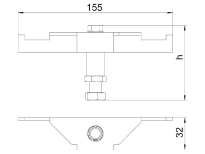 Dimensional drawing 1 OBO DSSL2 165 Support for underfloor duct
