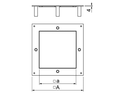 Dimensional drawing 2 OBO DUG 250 3 4SL Mounting cover for underfloor duct box
