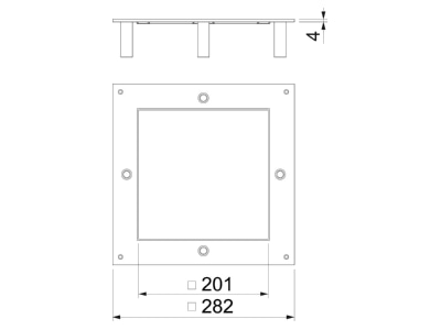 Dimensional drawing 3 OBO DUG 250 3 4SL Mounting cover for underfloor duct box