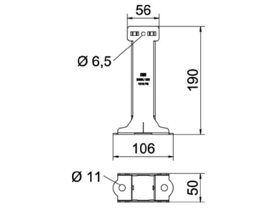 Dimensional drawing OBO BSSU 190 1010 FS Wall   ceiling bracket for cable tray