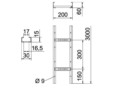 Dimensional drawing 2 OBO LG 620 VS 3 FS Cable ladder 60x200mm
