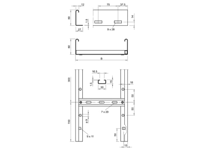 Mazeichnung 1 OBO LG 630 VS 3 FS Kabelleiter gelocht VS Sp 60x300x3000
