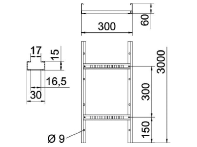 Mazeichnung 2 OBO LG 630 VS 3 FS Kabelleiter gelocht VS Sp 60x300x3000