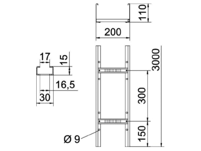 Dimensional drawing 2 OBO LG 112 VS 3 FS Cable ladder 110x200mm