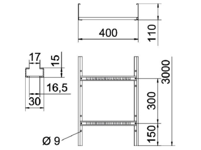 Dimensional drawing 1 OBO LG 114 VS 3 FS Cable ladder 110x400mm
