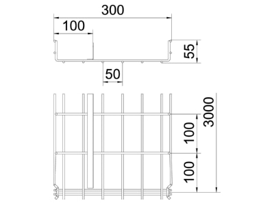 Dimensional drawing 1 OBO GRM T 55 300 G Mesh cable tray 55x300mm
