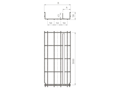 Dimensional drawing 2 OBO GRM T 55 300 G Mesh cable tray 55x300mm