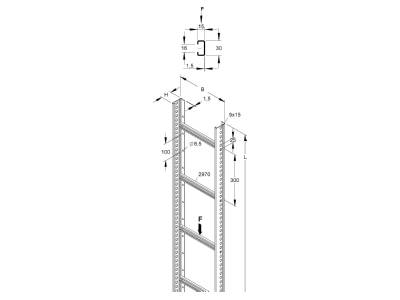 Dimensional drawing Niedax STL 60 303 3 Vertical cable ladder 300x60mm