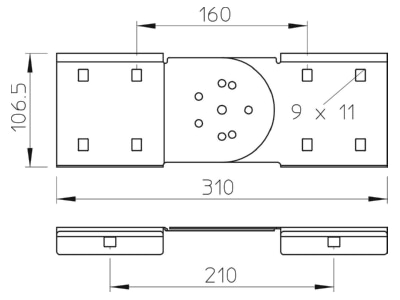 Dimensional drawing 1 OBO RGV110 SM FS Longitudinal joint for cable support
