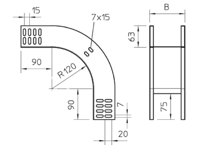 Ma�zeichnung 2 OBO RBV 610 F FS Vertikalbogen 90Grad 60x100mm