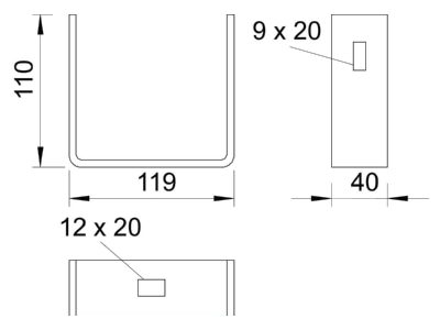 Dimensional drawing 1 OBO BF 140 10 FT Wall   ceiling bracket for cable tray

