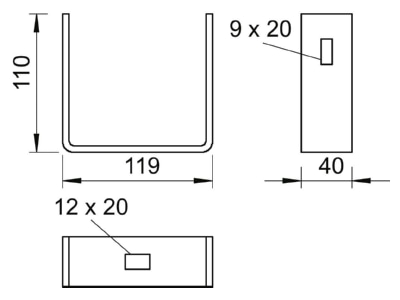 Dimensional drawing 2 OBO BF 140 10 FT Wall   ceiling bracket for cable tray