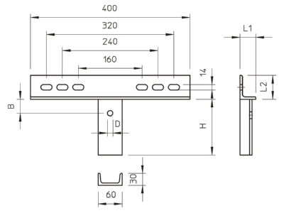 Dimensional drawing 2 OBO KA AW 30 FT Mounting material for cable tray