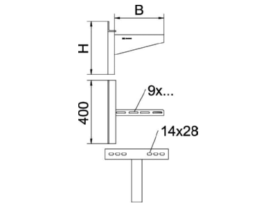 Dimensional drawing 1 OBO AWSS 21 FT Wall bracket for cable support 210x200mm
