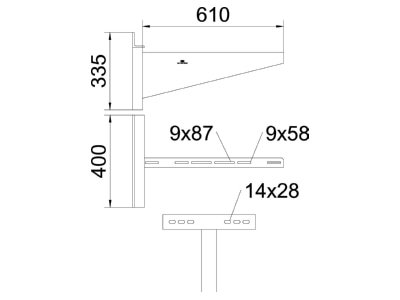 Dimensional drawing 1 OBO AWSS 61 FT Wall bracket for cable support 610x335mm

