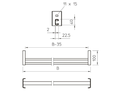 Dimensional drawing 1 OBO CK 40 60 FT Rung for cable ladder 554mm
